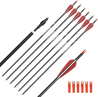 ELONGOUTDOOR 6/12PCS 26/28/30" Carbon Hunting Arrows Spine 500 for Compound Bows - 100 Grain Screw Tips