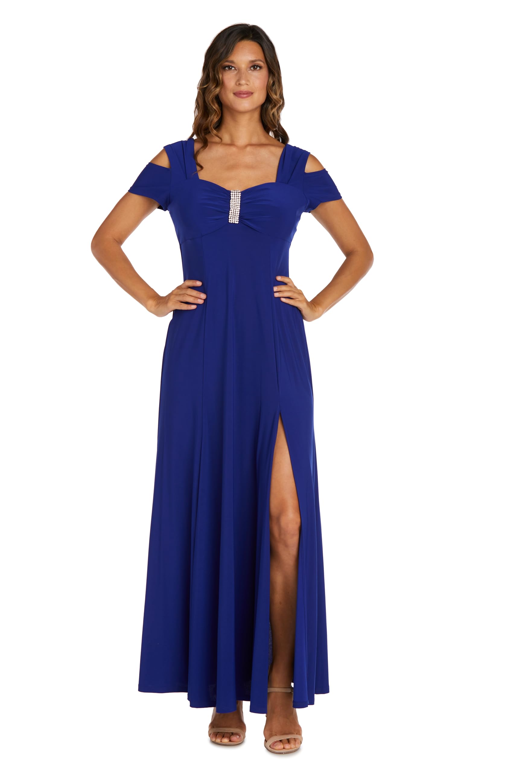 R&amp;M Richards Womens Missy One Piece Cold Shoulder Long Dress