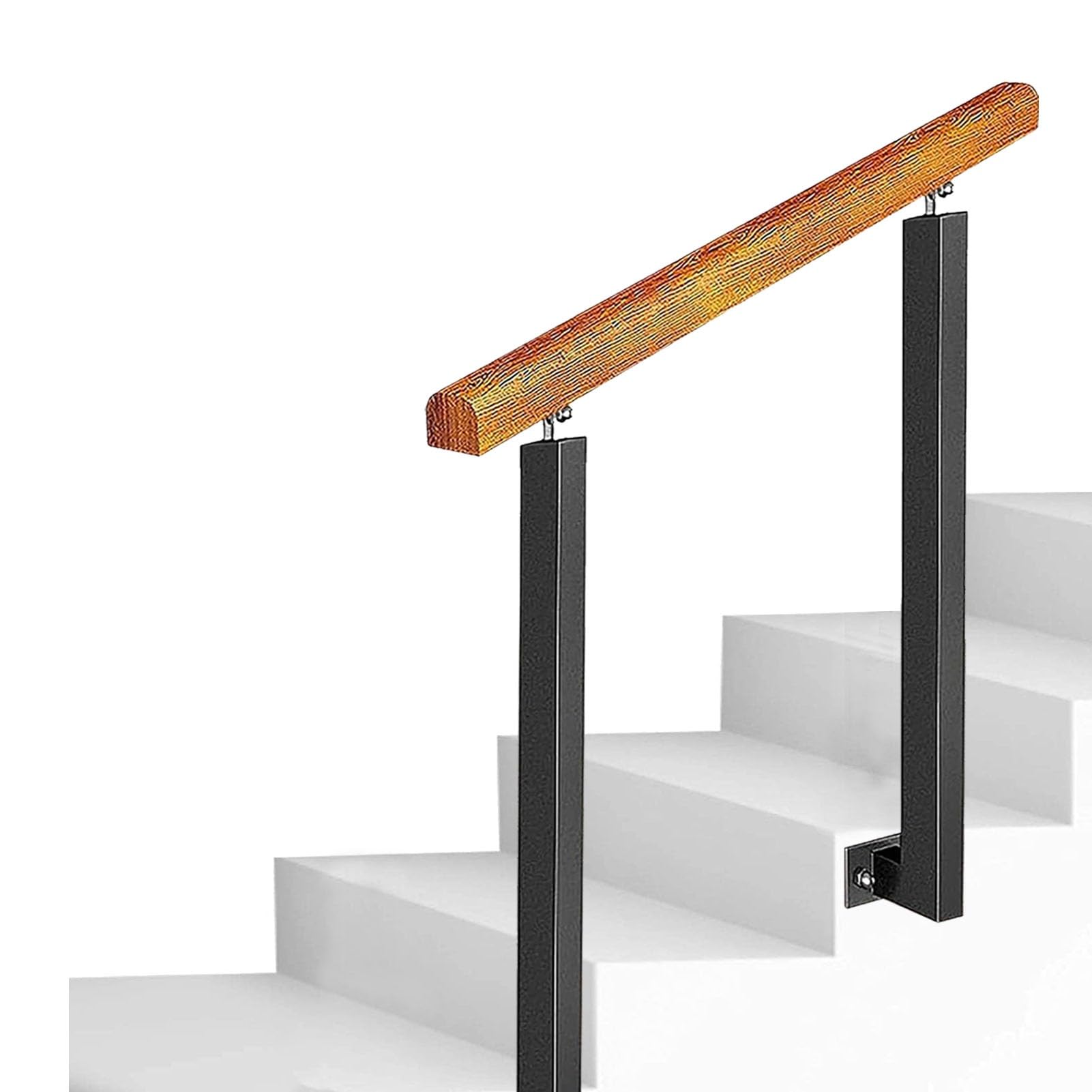 Rampes d'escalier extérieures en fer forgé et bois noble 85 cm