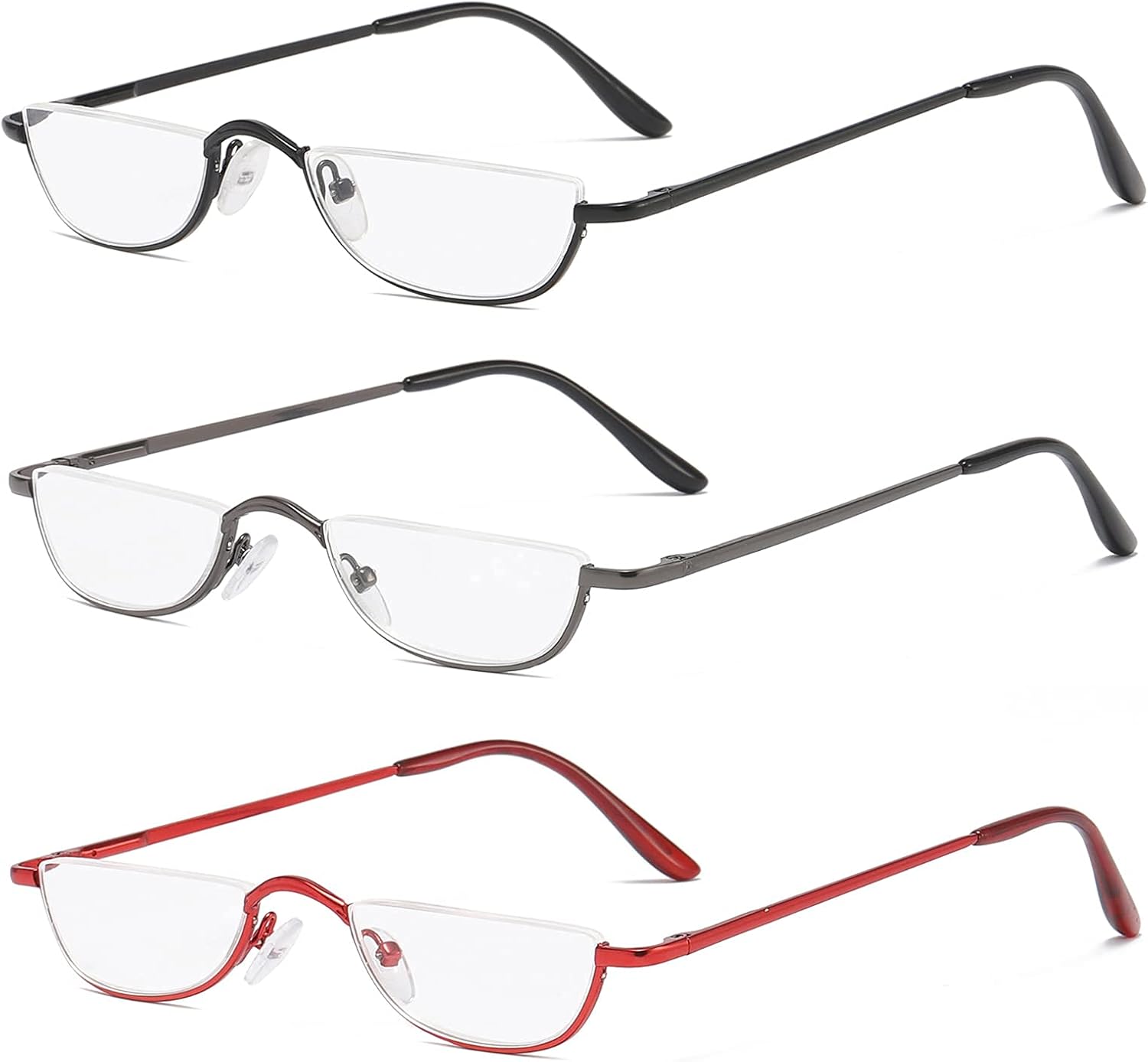 DXYXYO Half Moon Reading Glasses for Women Men Small Semi Frame Metal Spring Hinge Readers - Image 7