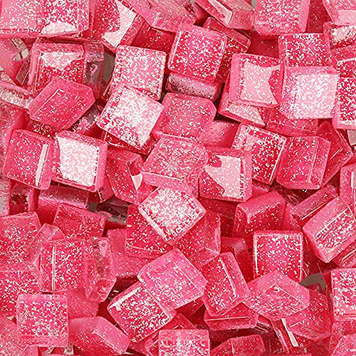 Azulejos de Mosaico, 1x1cm Cuadrado Piezas de Vidrio Kit Mosaico Teselas para la Decoración Casera o Manualidades de DIY 200g(Rosado) Cover