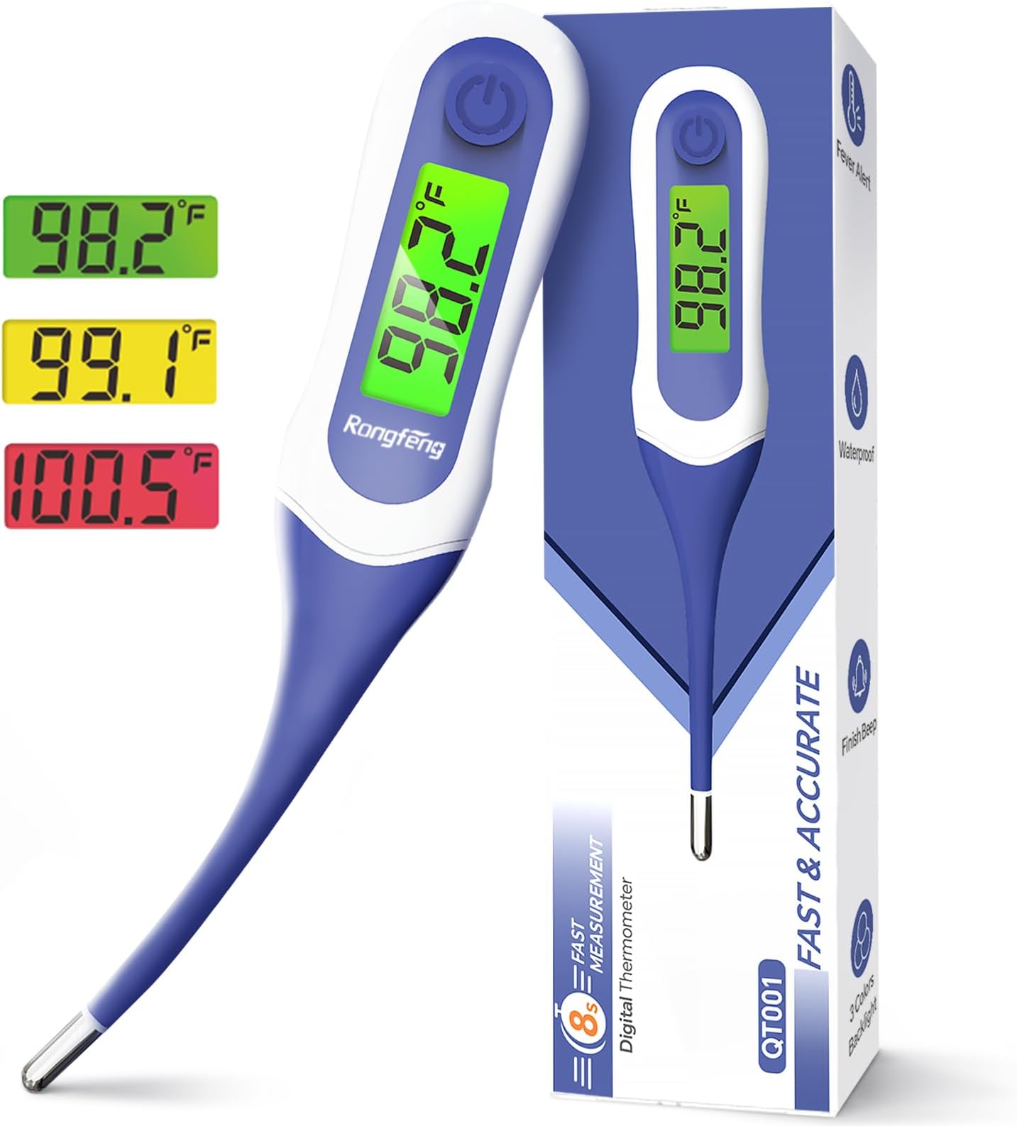 8s Fast Reading Oral Thermometer for Kids and Adults, Baby Digital Thermometer with 3 Color Backlit and Fever Alarm Medical FDA Basal Thermometer for Oral, Rectal, Underarm