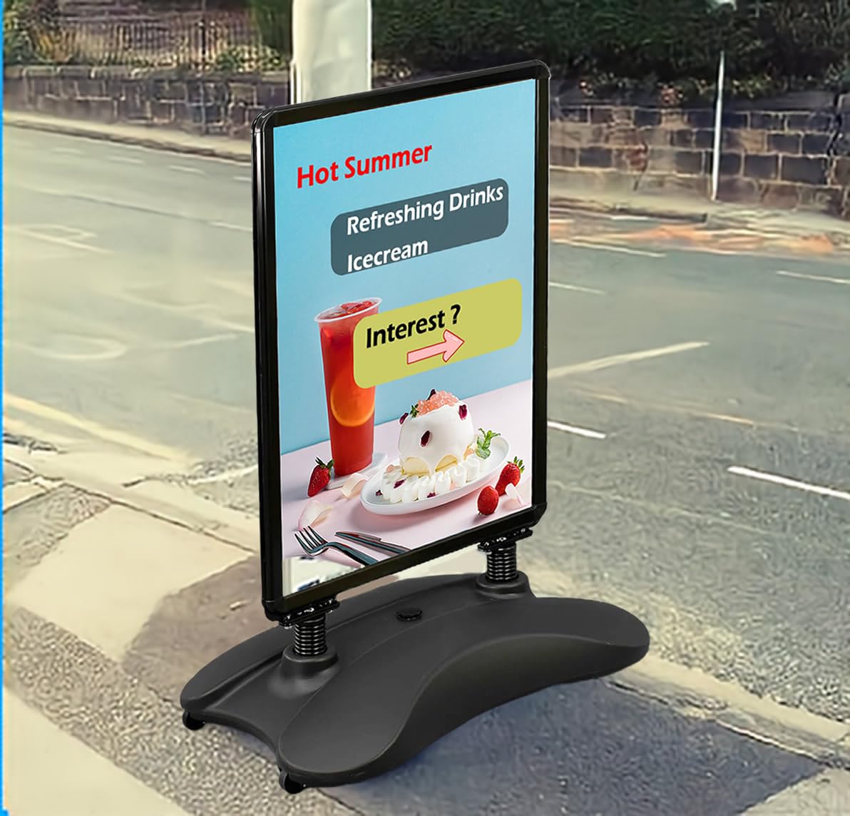 TUKA-i-AKUT A1 Supporto per Poster Bifacciale, Base Resistente con Ruote e Serbatoio, Alluminio Telaio, Cavalletto Espositore Pubblicitario per Una Posizione Sicura Interni ed Esterni, TKD8425 Nero