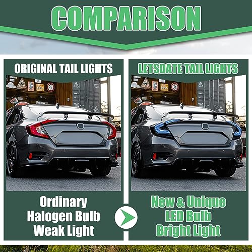 Image of letsdate LED Tail Lights for Honda Civic Sedan 2016-2021, RGB Taillights Assembly for Honda Civic 10th Gen with Sequential Turn Signal /Startup Animation (1 Pair, Sedan Only)