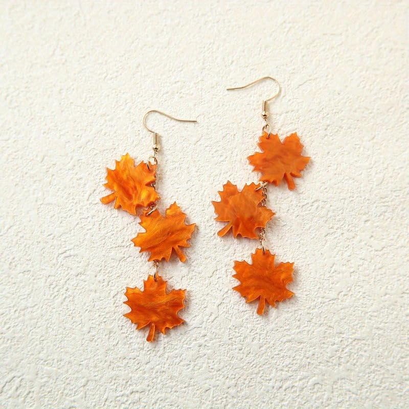 Thanksgiving Acrylic Maple Leaf Earrings for Women Lightweight Fall Leaf Drop Dangle Earrings Holiday Party Festive Jewelry - Image 6