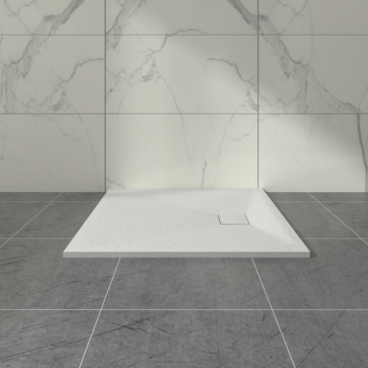 Aquariss SMC Slate Effect Shower Enclosure Tray 900x900mm Square Wetroom Shower Base White