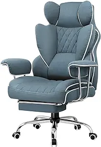 GTRACING Gaming Chair,Office Chair with Pocket Spring Lumbar Support, Ergonomic Comfortable Wide Office Desk Computer Chair with Outward Fixed Soft Armrests and Footrest (Fabric, Blue)