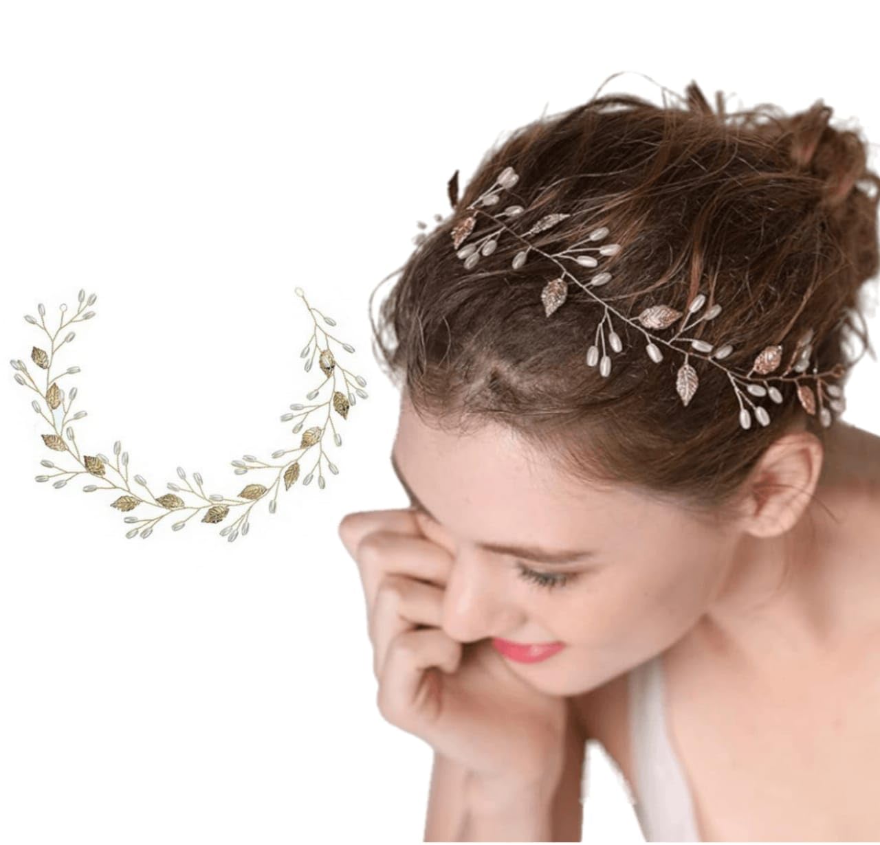 1 pc Gold Wedding Headband Flower-Leaf Bridal Headpieces for Wedding Hair Accessories for Brides