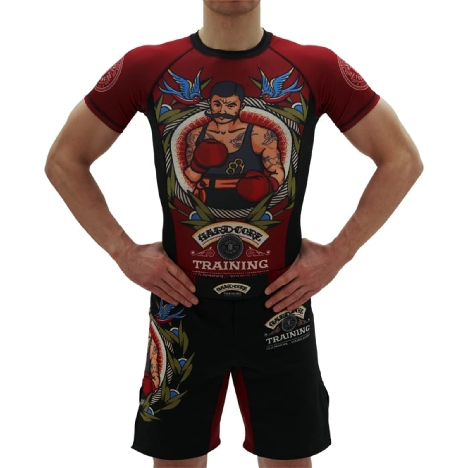 Hardcore Training Rash Guard Herren Kompressionshemd Kurze Ärmel Grappling Jiu Jitsu MMA Fitness Boxen No Gi