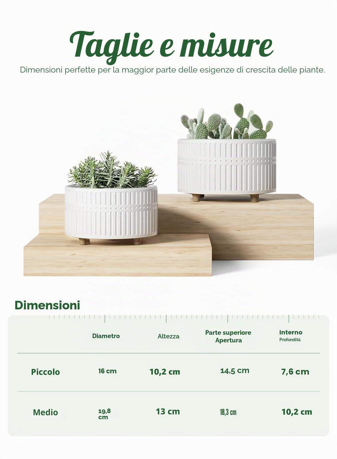 LE TAUCI Vasi per Piante Grasse, 16.5+20 cm Vasi per Piante da interno in Ceramica con Foro di Drenaggio, Fioriere da Balcone Bassi Rotondi per Piante Grasse, Set di 2, Bianco