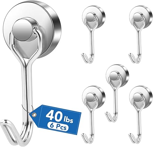 LOVIMAG Stong - Gancho magnético, ganchos magnéticos giratorios de neodimio para refrigerador, imanes de 40 libras con ganchos para cabinas de