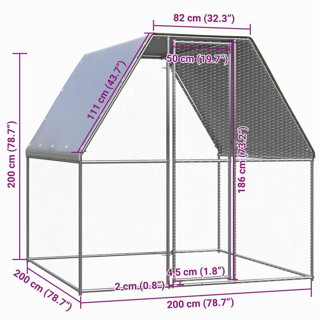 vidaXL Gallinero, Jaula de Pollos Gallinas con Techo, Recinto para Animales Pequeños, Corral para Patio, Acero Galvanizado Plateado y Gris