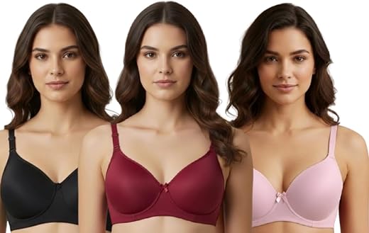 Imsa Moda Women’s Nylon Lycra Padded Non-Wired Full Coverage Everyday Bra | Soft, Comfortable & Supportive | Seamless Regu...