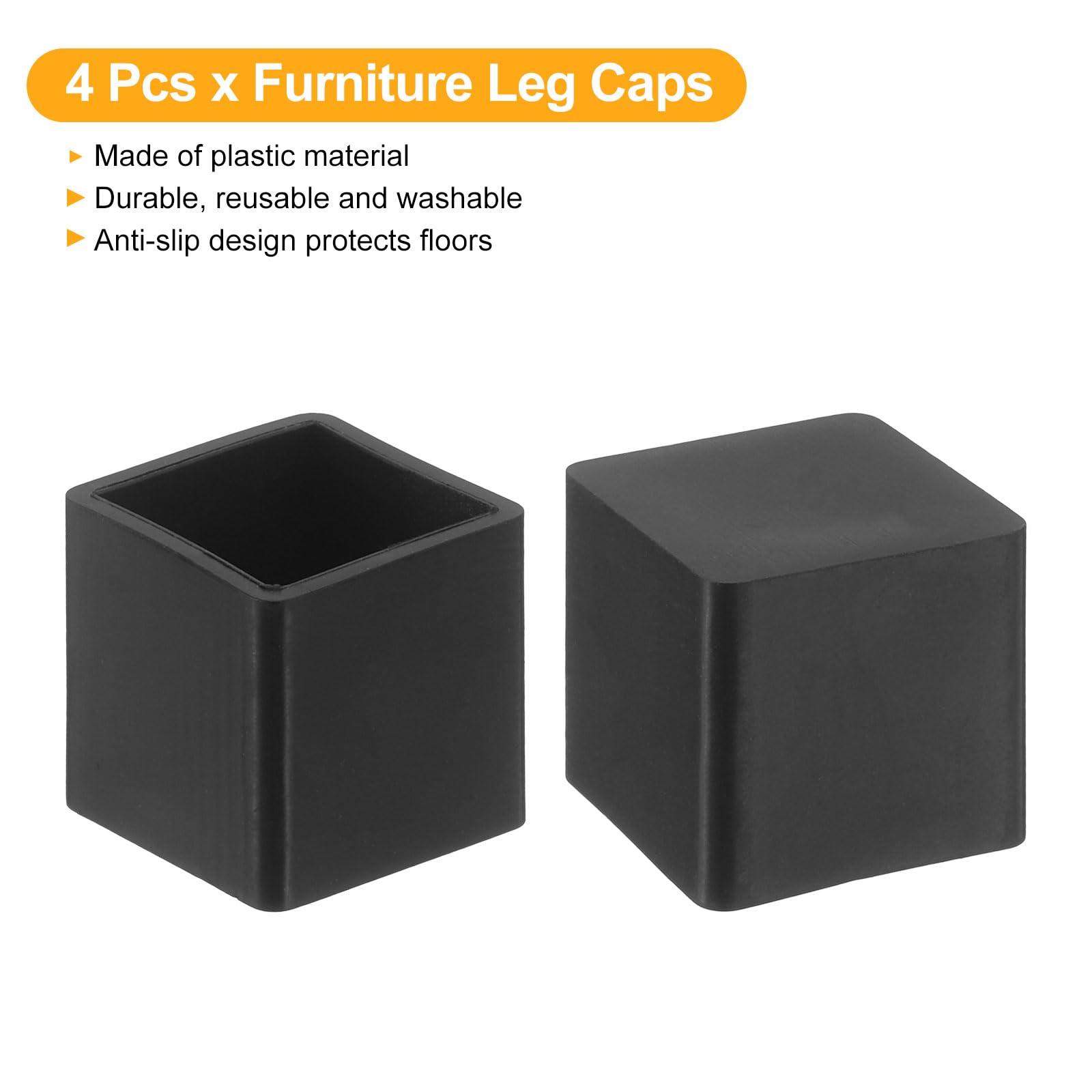 QUARKZMAN 4 Pezzi Cappucci per Gambe di Mobili in Plastica, 20x20mm Plastica Tappi Terminale per Sedie Rettangolari Copripiedi Protezioni per Pavimenti Tavoli Sedia Piedini Macchinari (Nero)
