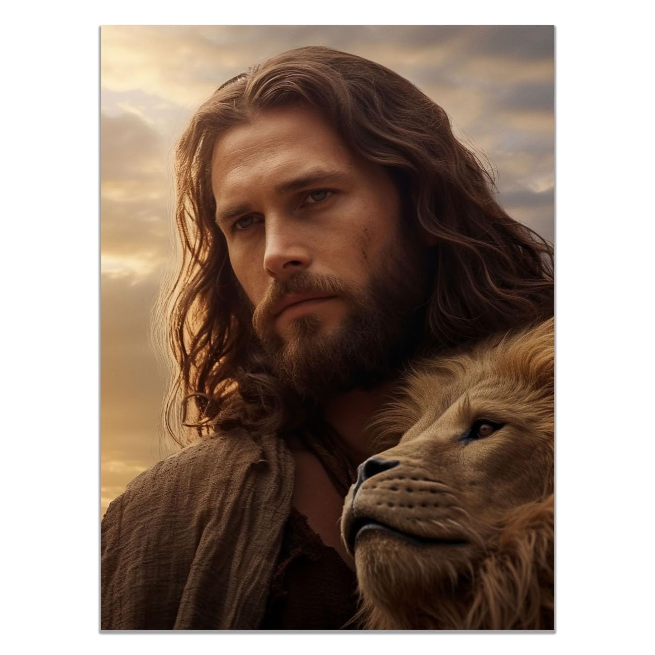 QUSAAOU Jesus Canvas Wall Art Abstract Jesus Picture Prints God Posters Catholic Artwork for Spiritual Room Bedroom Home Decor(khaki)-80x120cm Unframed