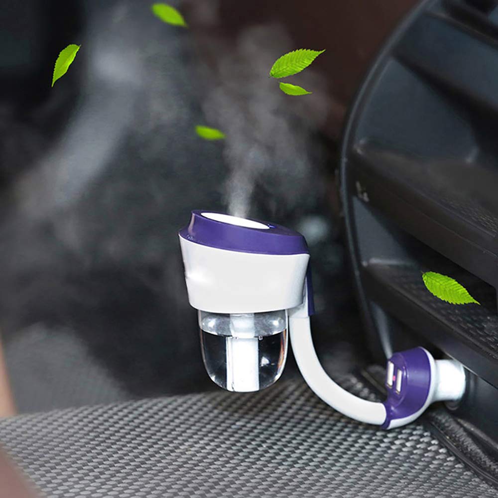 SiChun - Humidificador de aire para coche (12 V, 2 puertos USB para cargador de coche, purificador de aire para coche, difusor de aromaterapia, niebla y niebla)