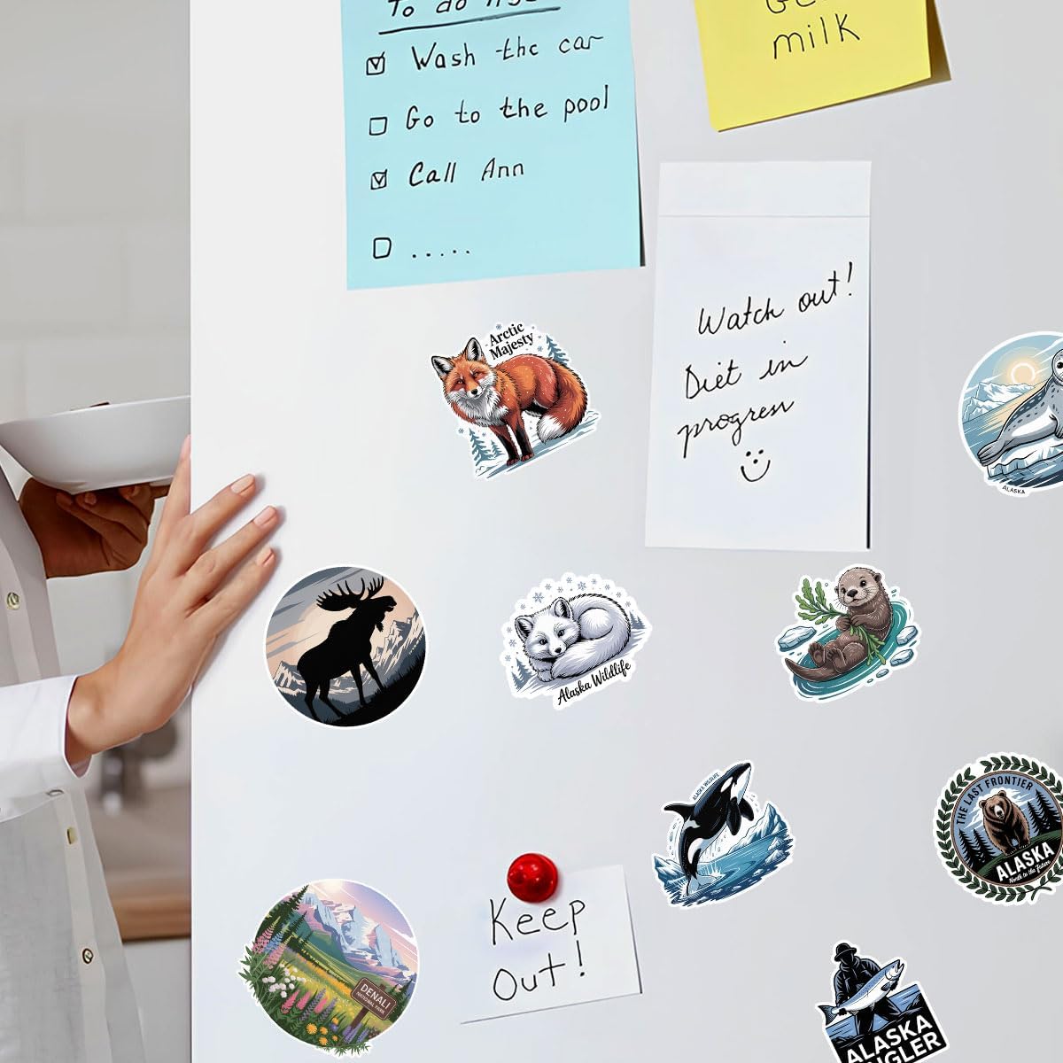 50 Pcs Alaska Stickers Pack, Adventure Wilderness Vinyl Decals with Mountains, Wildlife, Aurora Borealis, Camping, Hiking, Fishing, Nature Travel Designs for Water Bottles, Laptops, Scrapbooking - Image 6