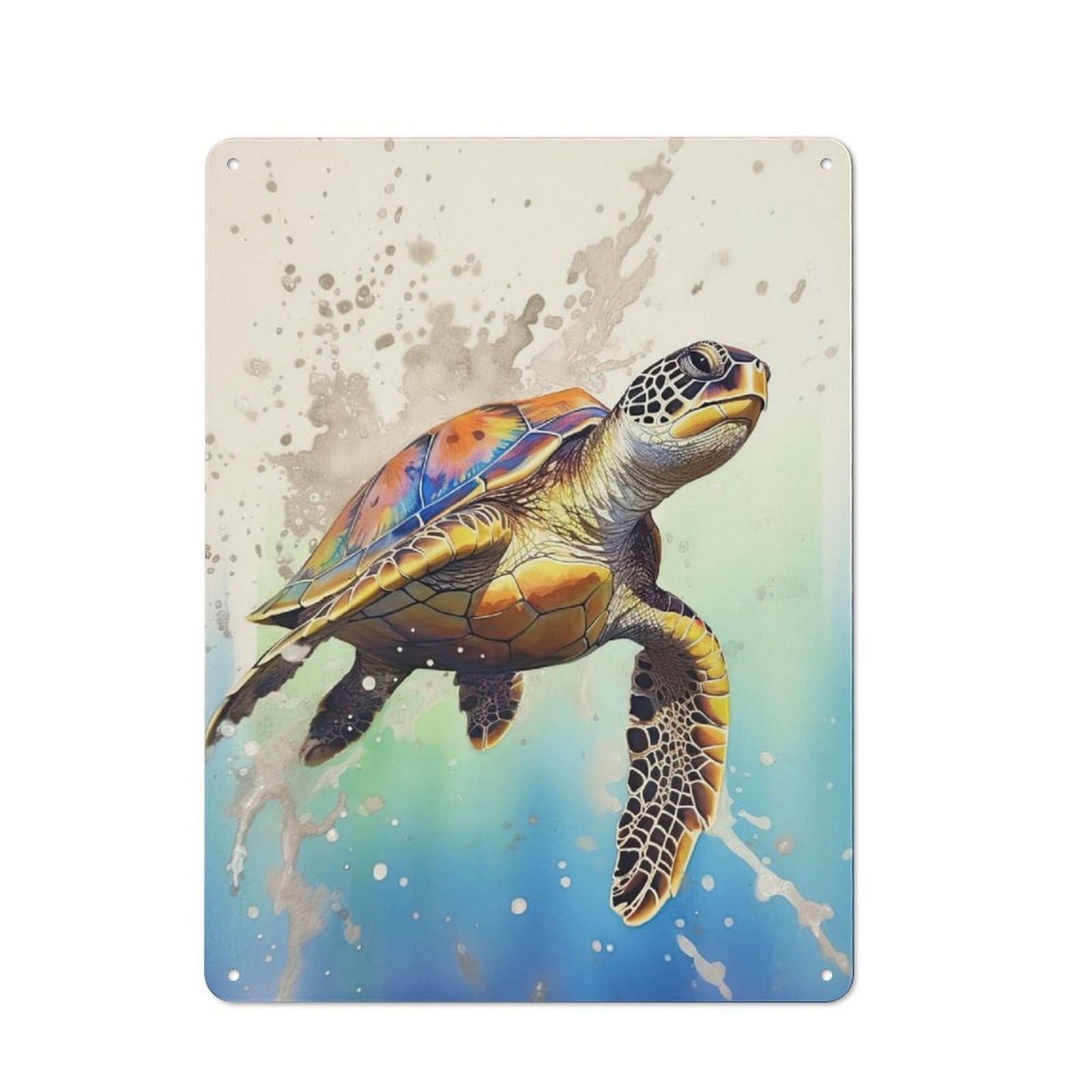 Junmoney Turtle Watercolor Rustic Metal Wall Decor 40X30cm, Garden Room Metal Sign For Patio Bar, Workshop, Shed Or Kitchen