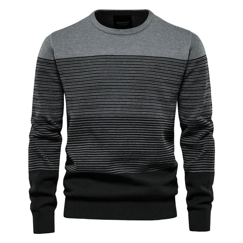 Men's Autumn Winter Trendy Vintage Slim Fit Long Sleeve Striped Round Neck Knit Sweater2