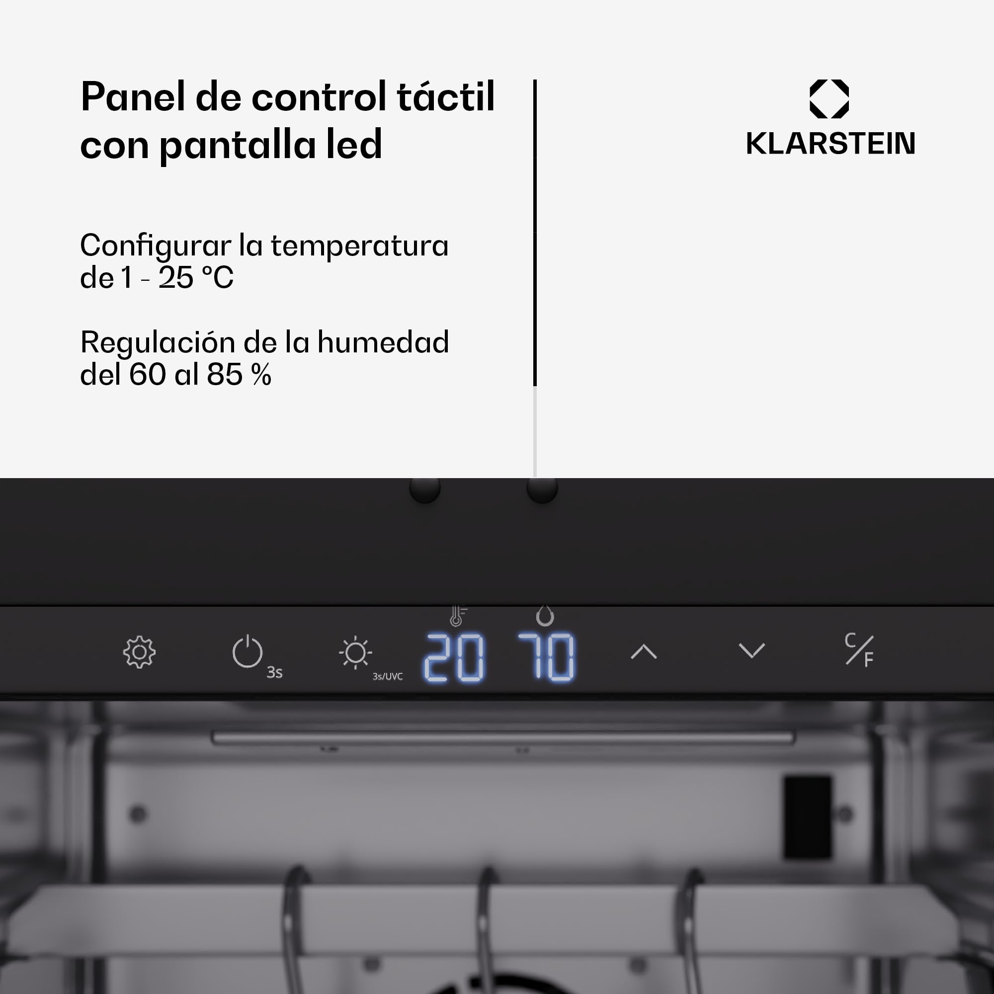 Klarstein Nevera Maduración Carne, 88L, Control de Temperatura y Humedad, Iluminación UVC Antibacteriana, Panel Táctil, Puerta Doble Acristalamiento, Ideal para Casa y Restaurante, Acero Inox