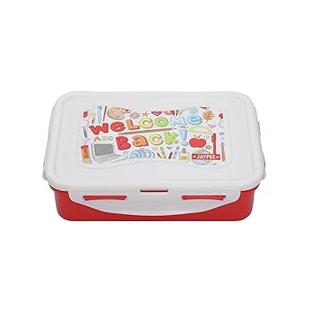 Nuter Butter Plastic 2 Container Lunch Box with Spoon |Leakproof Tiffin Box with Silicon Seal |BPA Free, Red, 750 ml |Suitable for School Kids, Girls & Boys