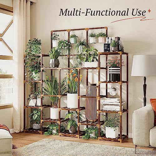 EnHomee-63H-Upgrade-Plant-Stand-Indoor-Tall-Plant-Stands-Outdoor-with-7-Tiers-and-14-Potted-Wood-Plant-Shelves-Stand-Load-Bearing-600-LBS-Multiple-Plant-Stand-for-Garden-Balcony-118x56x63