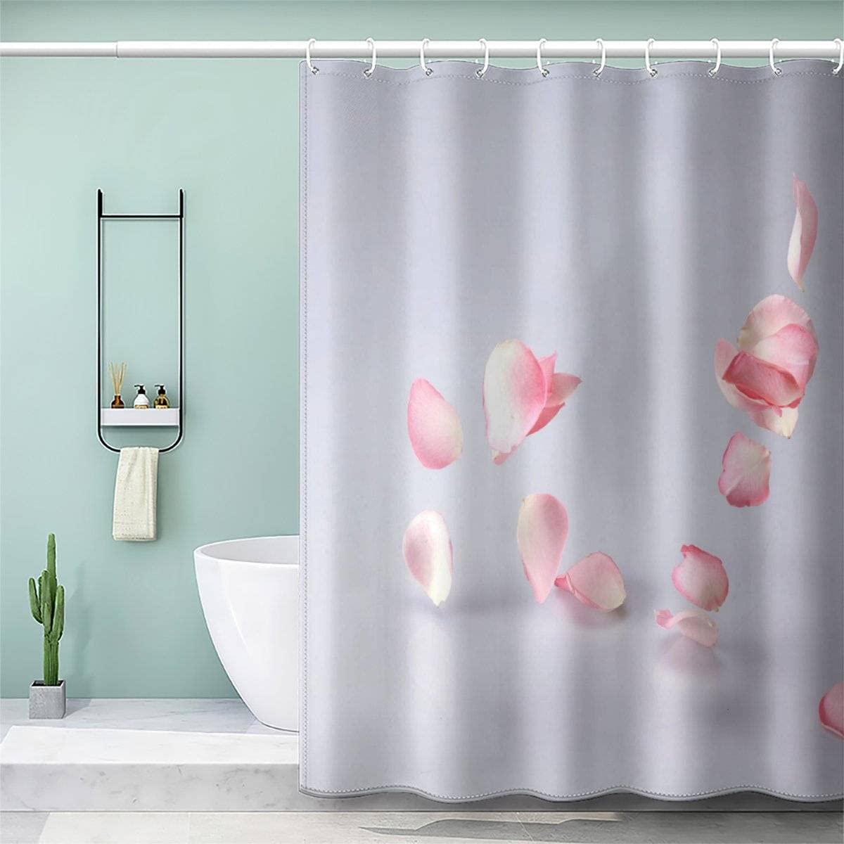 AOLIGL 3D Printed Valentine Rose Love Petals Shower Curtains with 12 Hooks Pink White Weighted Shower Curtain 200x200 Art Deco Luxury Shower Curtain with Eyelets — image 1