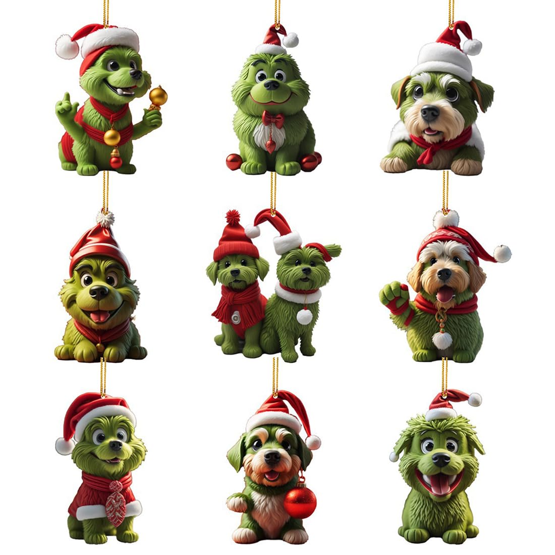 EIHI 9 Piezas Grinch Adornos Navidad - 2D acrílico The Grinch Adornos Árbol Navidad - Decoracion Navidad - Decoración Grinch-Elfo de Navidad - Adornos de Coche（9 modelos）