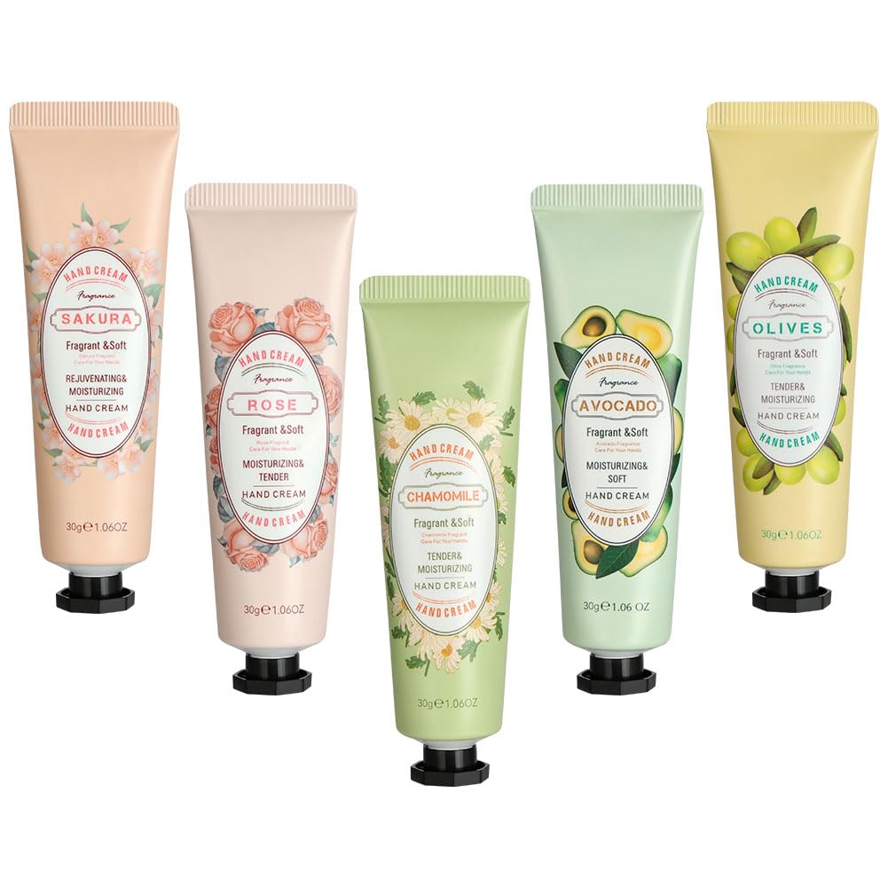 LOPHE Mini Crèmes pour les Mains,5 Pcs Ensemble de Crème pour les Mains,Crème Hydratante,Crème Mains Réparatrice,Crème Hydratante Pour Les Mains Pour les Mains et les Pieds Secs,B