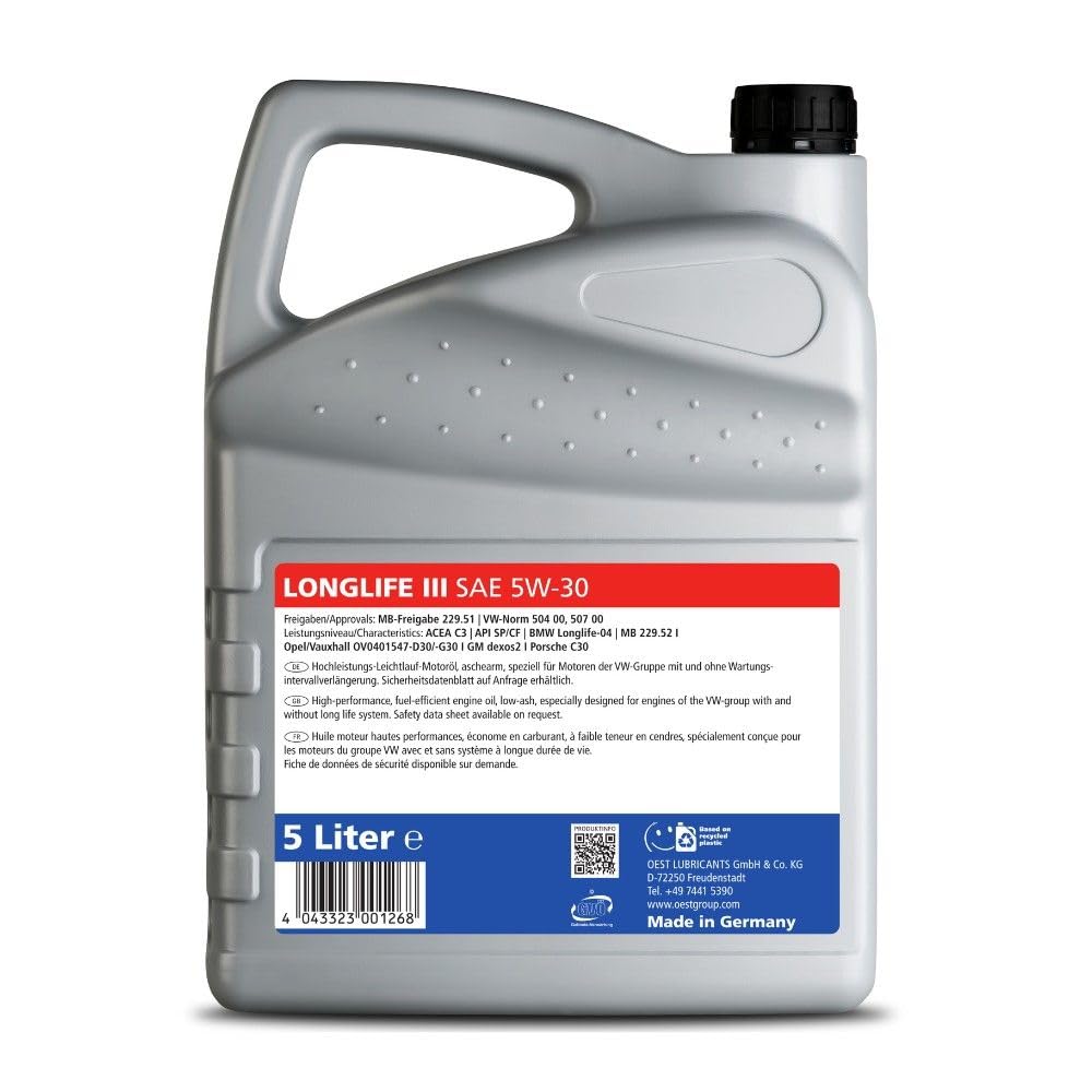 OEST Longlife III SAE 5W-30 Hochleistungs-Leichtlauf Motoröl (4x5L)
