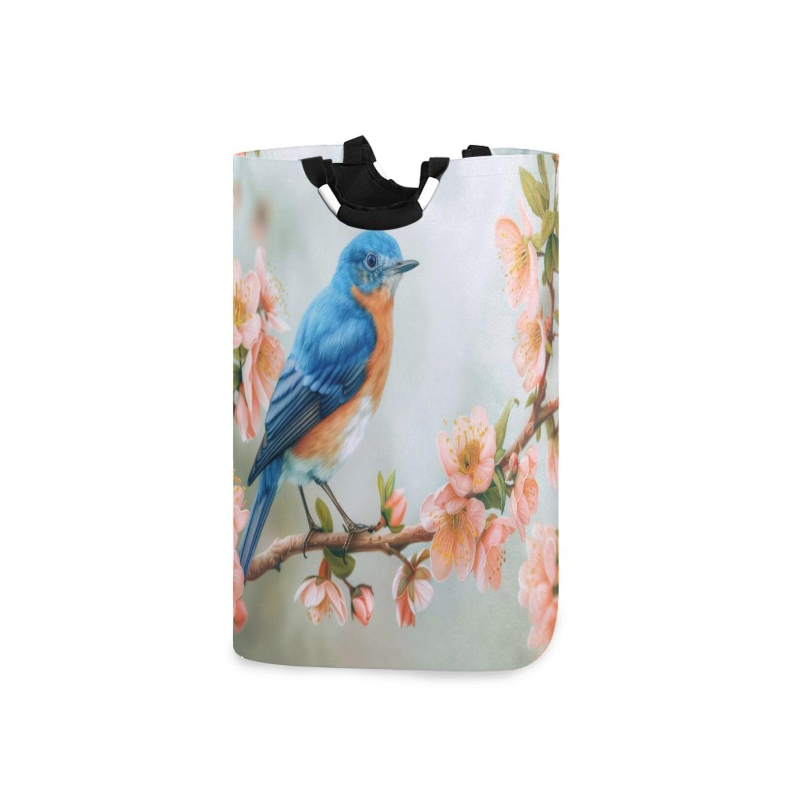 Jihqo Laundry Hamper Basket Spring Floral Bird Collapsible Nursery Storage Bin Waterproof Clothing Baskets for Home Bedroom Bathroom Washing Room