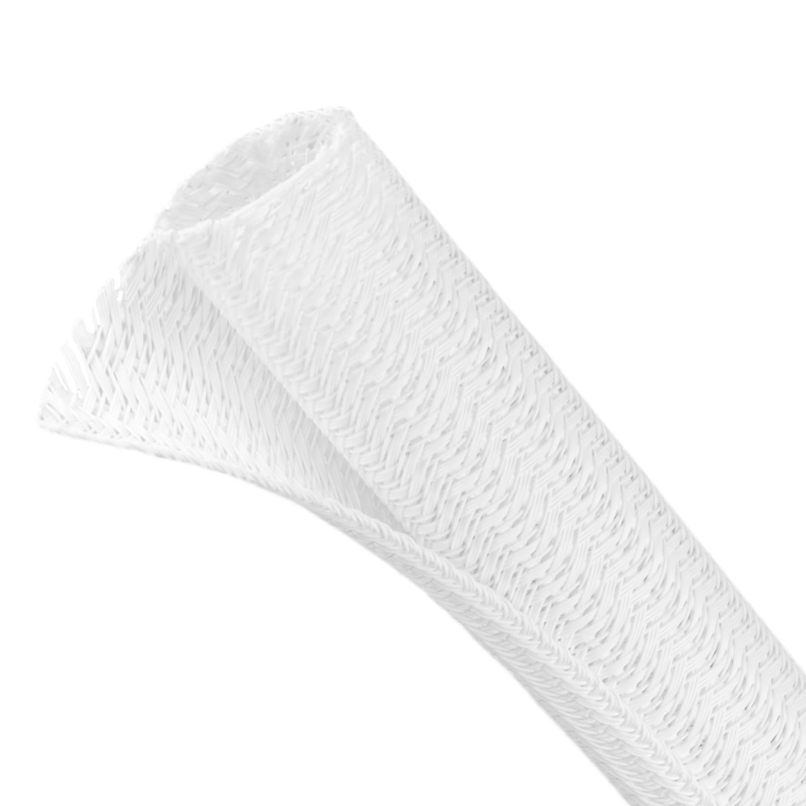 Split Wire Loom Tubing, Cable Protector Sleeve, Braided Cable Management for TV/Computer/Home Theater/Engine Bay, Cord Protectors from Pets No Chew (White, 3/8"-25ft)