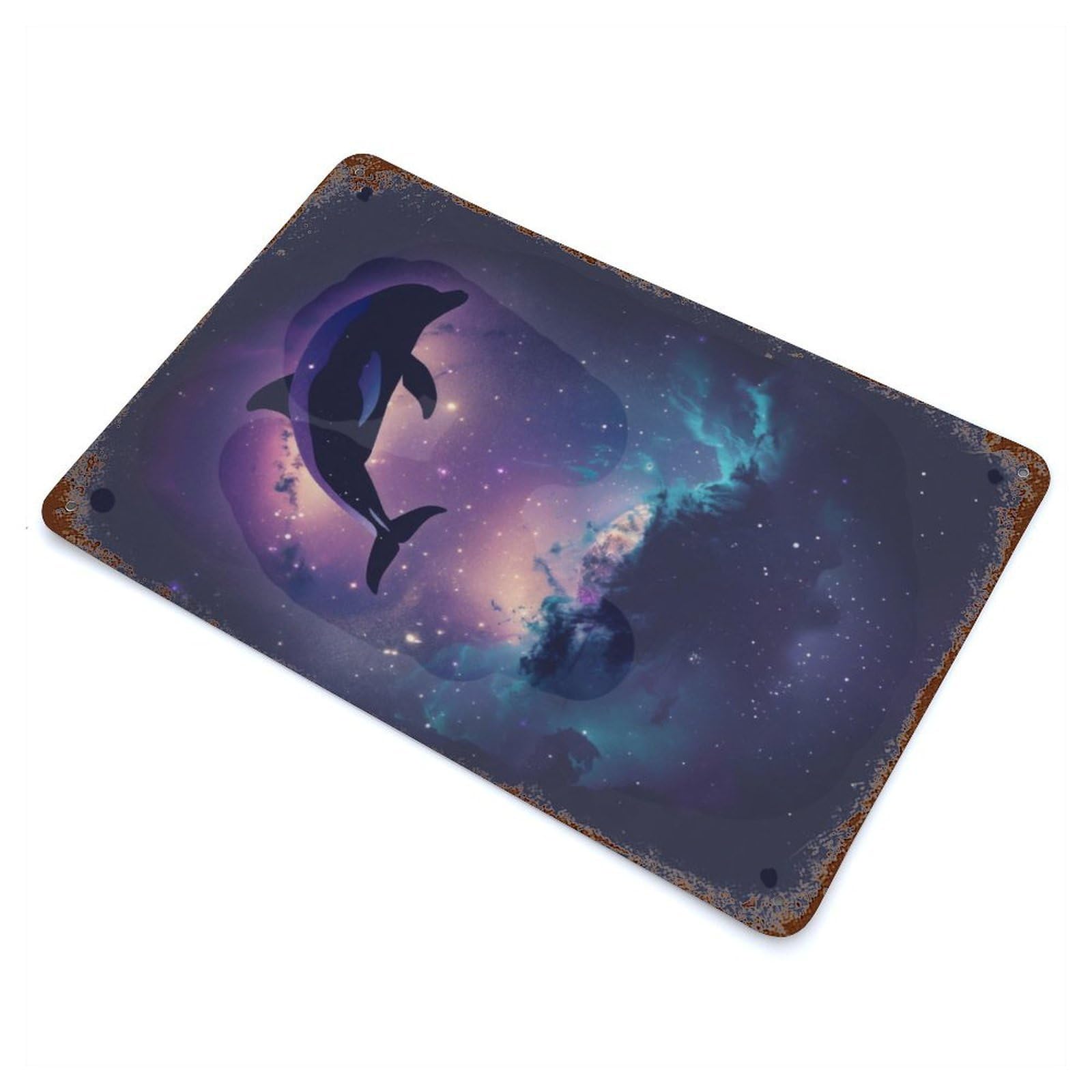 Dolphin Silhouette Galaxy Vintage Rust Metal Sign 11.8"x7.9", Farmhouse Wall Decor for Garage, Pub Or Kitchen