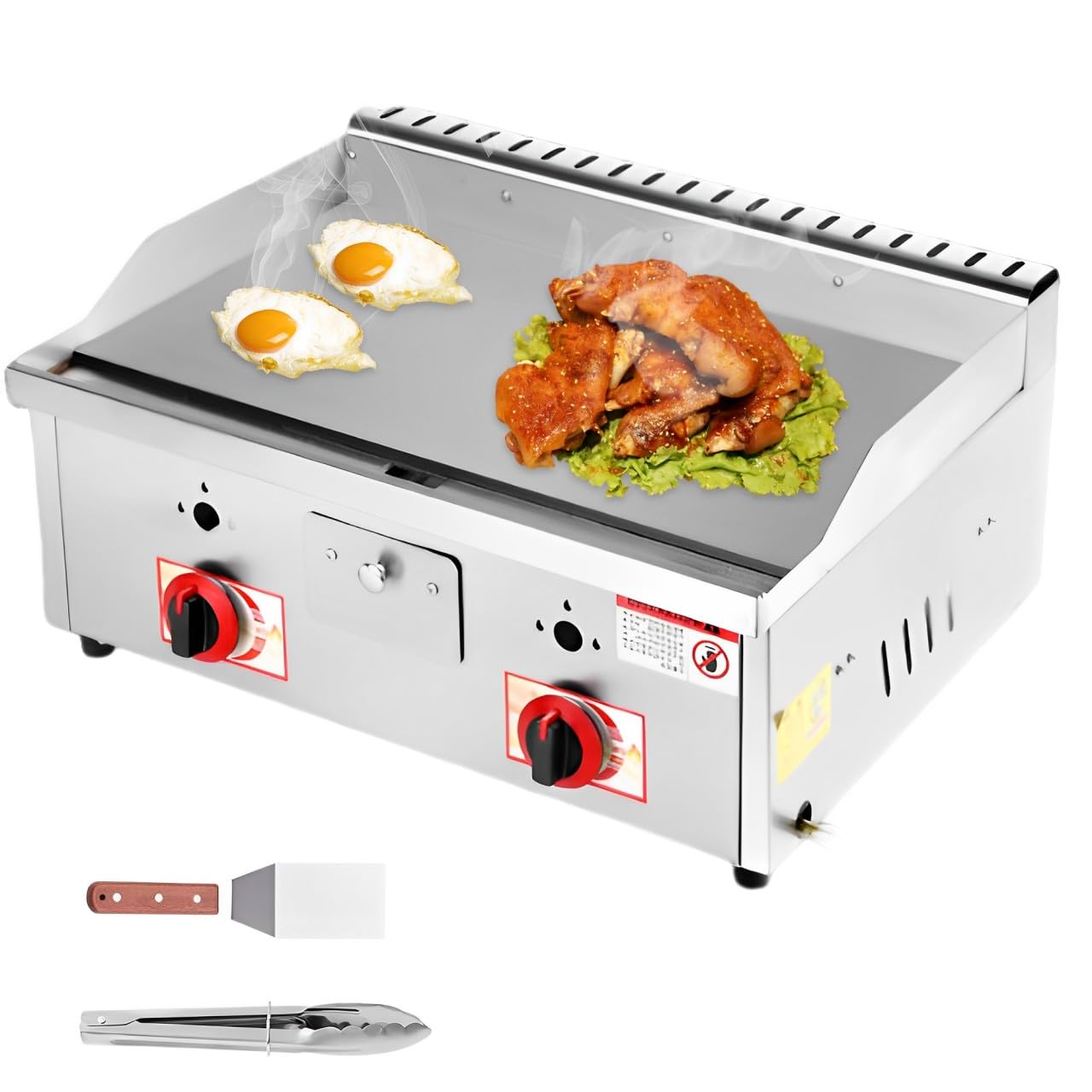Professionale Piastra a Gas Portatile Ferro Acciaio Inox Piastra Antiaderente 55 x 35 cm Protezione Antischizzi Cassetto Scarico per Grasso Adatto per Ristoranti Bar Camping (55 X 35cm)