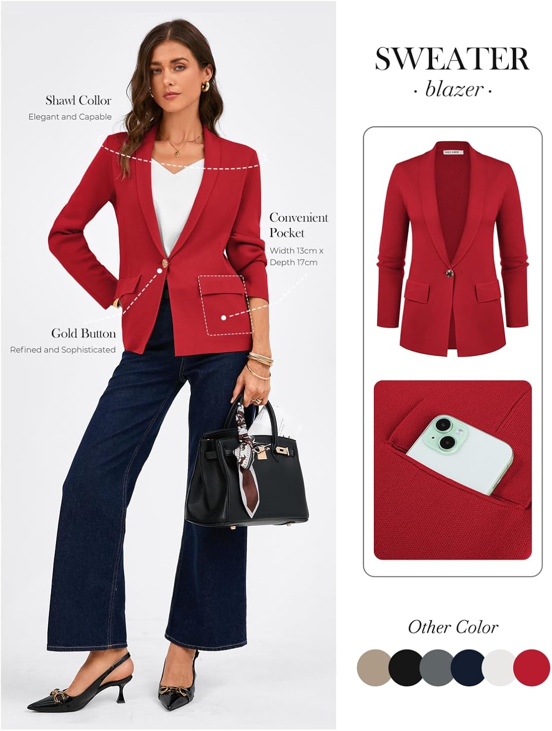 GRACE KARIN Blazers for Women Business Casual, Work Dressy Suit Jacket, Long Sleeve Open Front Spring Cardigan Sweater - Image 2