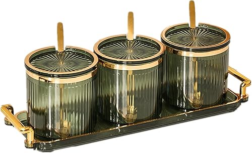 Miniatura 49 de Tarros acrílicos para especias de condimentos, caja de especias para condimentos con tapas y cucharas y bandeja, recipientes de plástico