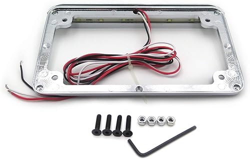 Miniatura 2 de HTTMT - Para motocicleta universal de 7 pulgadas x 4 pulgadas, soporte de placa de matrícula plana con barra LED de 6 pulgadas cromado PN