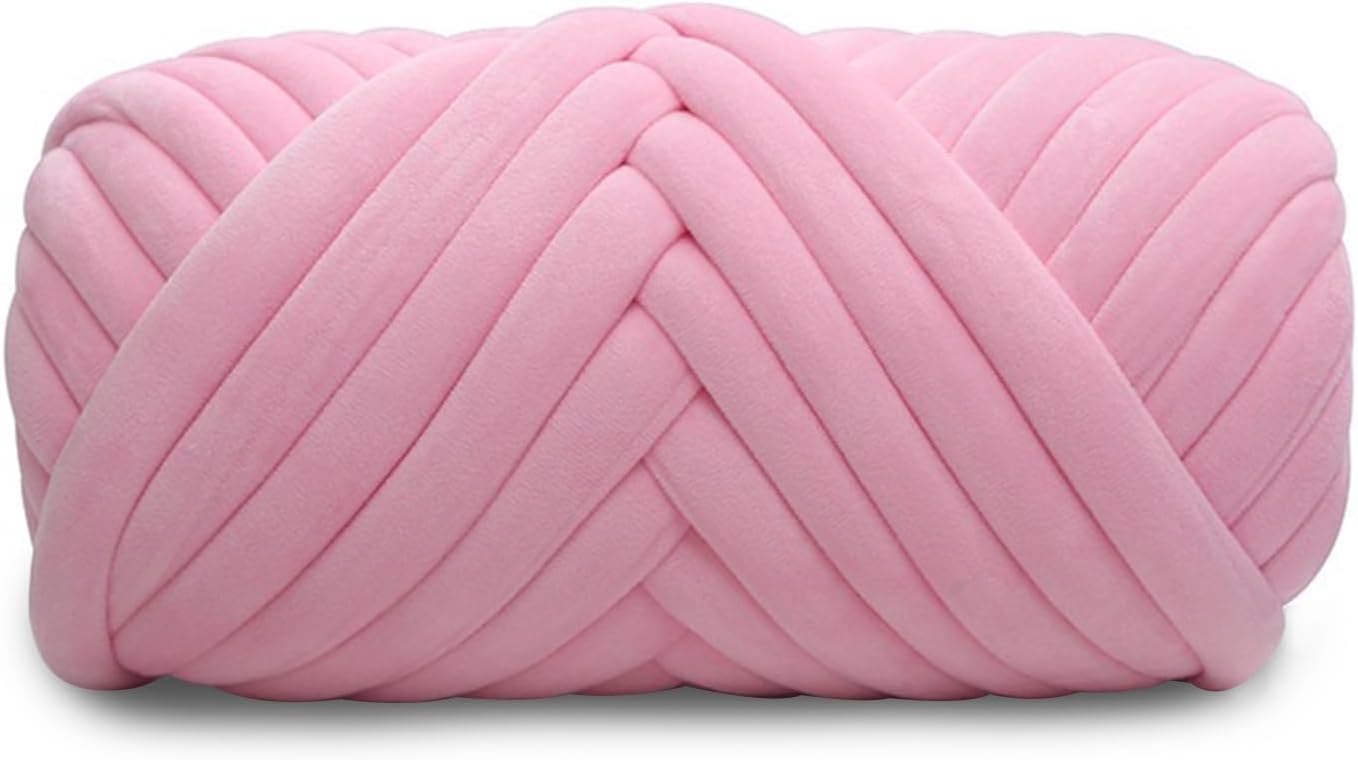 Velvet Chunky Yarn Bulky Giant Arm Knitting Ya rn, Super Soft Jumbo Tube Weight, Fluffy DIY Crochet Hand Making Washable for Blanket, Pet Bed, Rugs Pillow (2.2lb-Cute Pink)