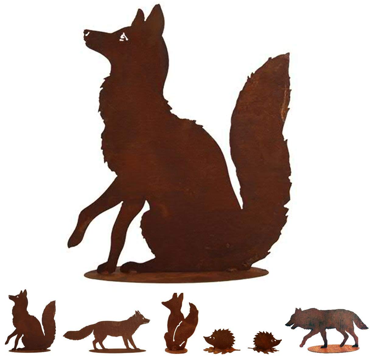 Statuetta da Giardino con Ruggine Stabile - Figura di Animale in Metallo - Figura Decorativa con Patina/Figura di Animale - Decorazione da Giardino/Decorazione (Volpe III - Altezza 60 cm)