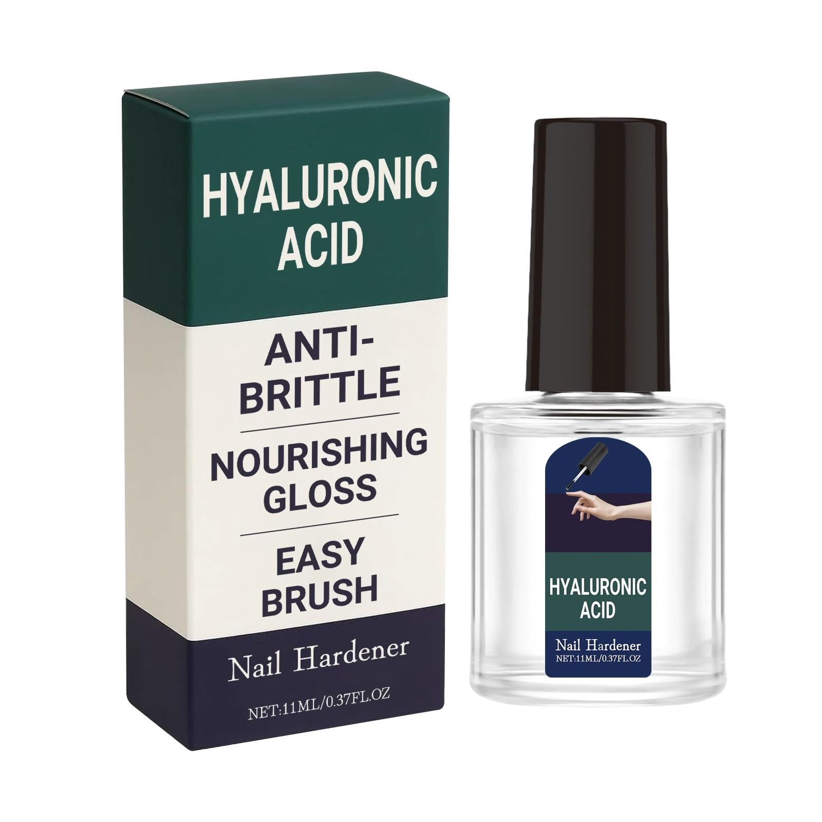Nail Hardener Hyaluronic Acid Clear Nail Strengthener, Anti-Brittle, Nourishing Gloss - 7-Day Fast-Absorbing Smooth Nail Care with Vitamin E & Jojoba Oil - Soft, Daily Use Naturally Glossy 11ml
