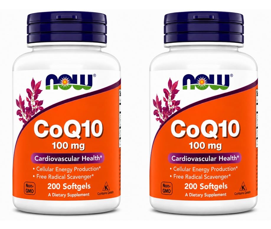 NOW Foods Supplements, CoQ10 (Coenzyme Q10) 100 mg, Pharmaceutical Grade, Cardiovascular Health*, 200 Softgels Pack of 2 200 Count (Pack of 2)