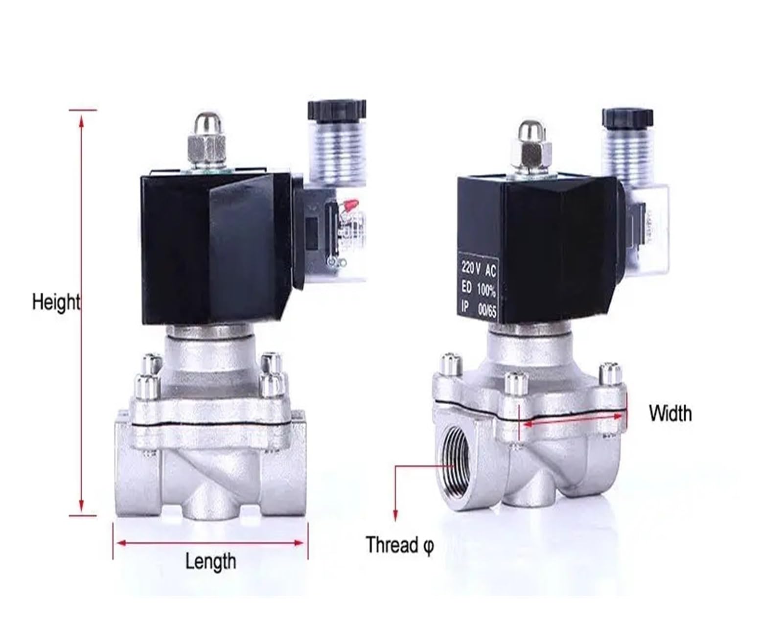 1 x normalnie zamknięty zawór elektromagnetyczny ze stali nierdzewnej, 220 V, 12 V, 24 V, bezpośrednie działanie ze światłem LED, gwint Npt 2.5 cm, DC 12