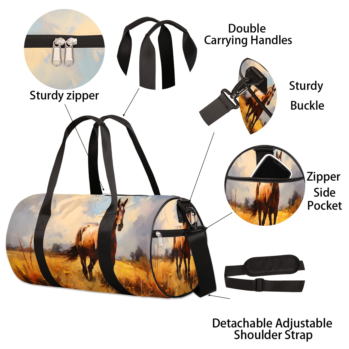 Mexpekil Seesack mit Schuhfach, wasserdicht, schöne weiße Pferde-Blume, Reiserucksack für Fitness, Fitnessstudio, Wochenendausflüge, Schöne weiße Pferdeblume