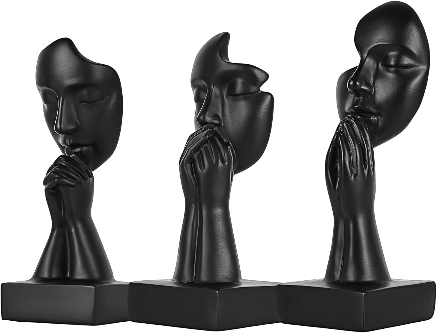 3-Piece Set of Thinker Statues, Gold and Black Abstract Art Meditation Prayer Sculptures, Modern Home Decoration, Desktop Decoration, Home Or Office Decoration Art Gifts(Black-A)