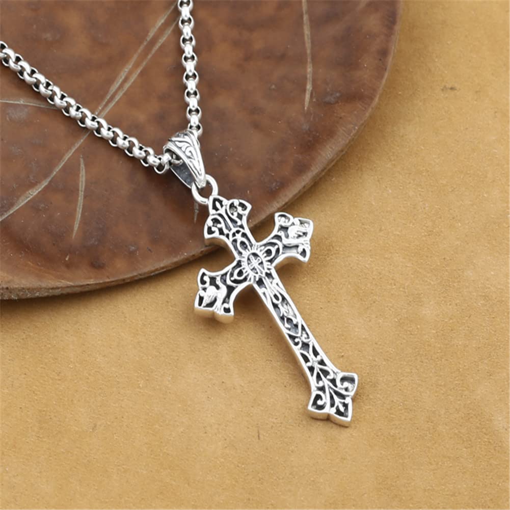 925 Silver Cross Pendant Necklace Vintage Sterling Silver Jesus Cross Pendant Cross Jewelry Pendant Necklace (A)