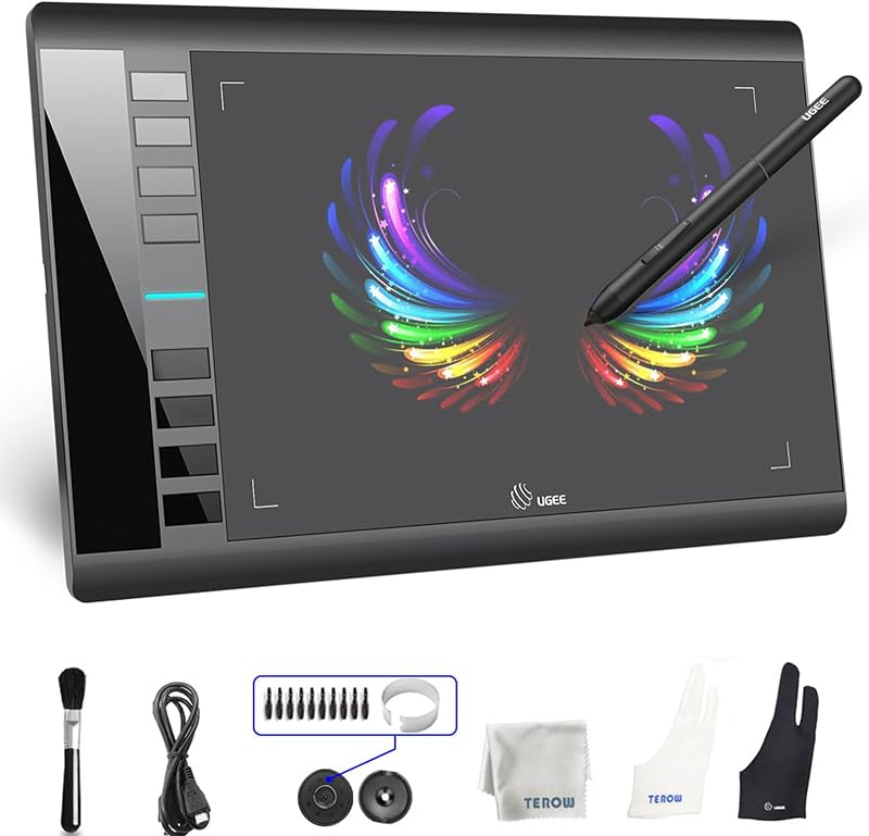 Tableta de dibujo gráfico, UGEE M708 10 x 6 pulgadas, panel de dibujo digital grande con 8 teclas de acceso rápido, bolígrafo de 8192 niveles, tabletas gráficas para computadora, creación de tableros gráficos, bocetos para PC/portátil/Mac OS/Linux/Chrome