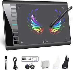 Tablet de desenho gráfico, UGEE M708, bloco de desenho digital grande de 25,4 x 15,2 cm com 8 teclas de atalho de caneta de 8192 níveis, tablets gráficos para computador gráfico de criação de esboço