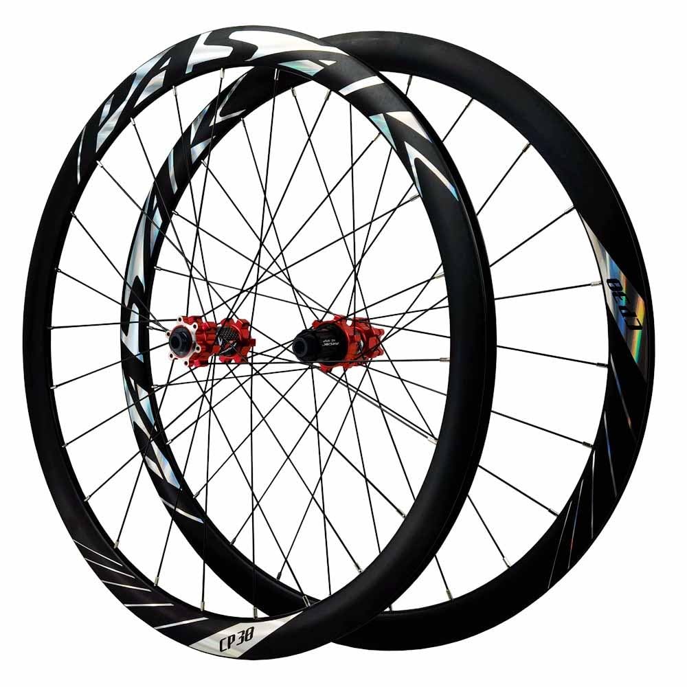 Juego De Ruedas De Ciclocross De Bici De Carretera 700C Freno De Disco Ruedas Traseras Y Delanteras De Eje Pasante 15/12 * 100 12 * 142mm, Llantas De Doble Pared, 7-12 Velocidades