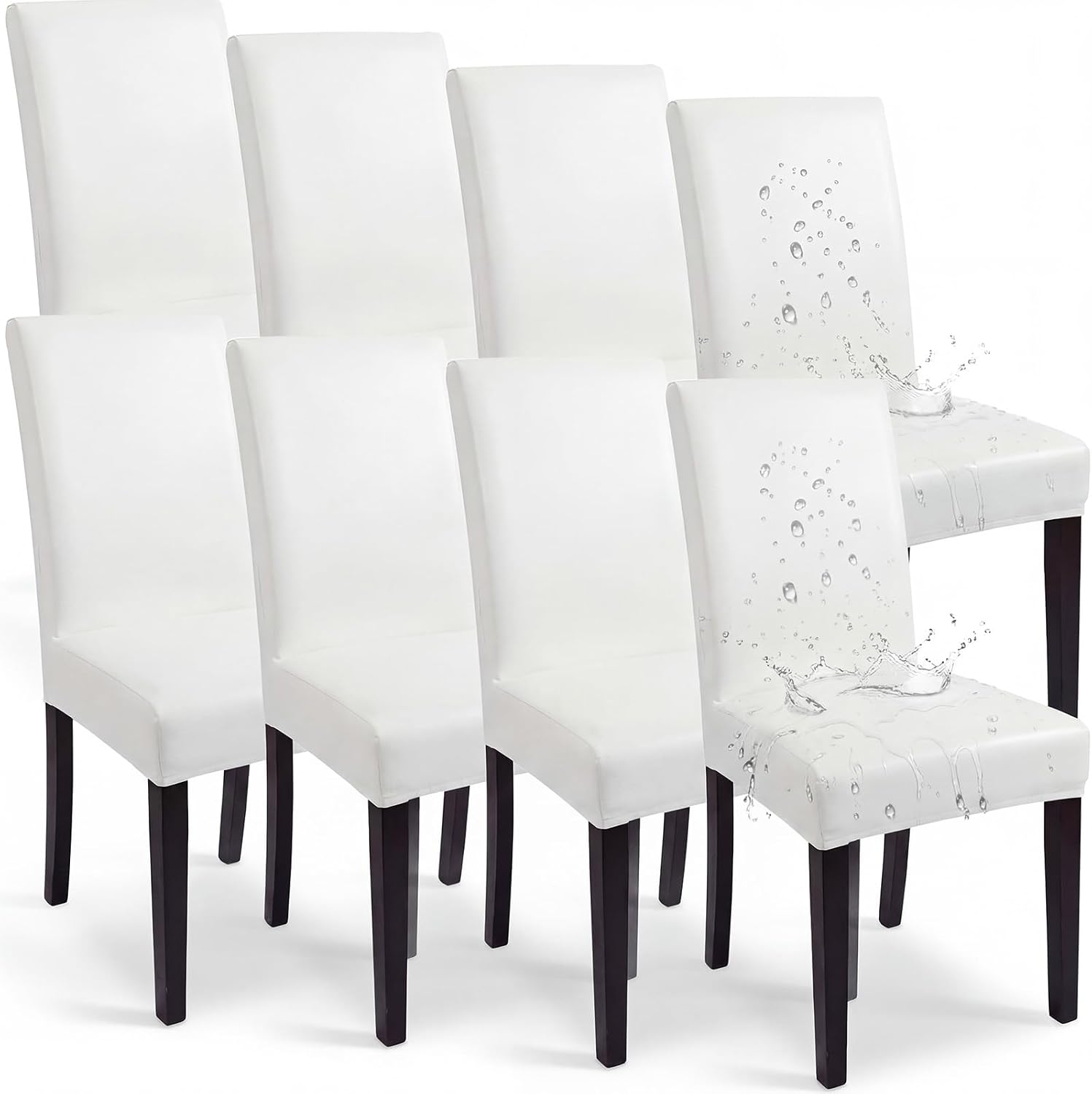 Moukeren Leather Chair Covers for Dining Chairs Set of 8, Waterproof Super Stretch Kitchen Chair Covers Thickened Washable Dining Chairs Slipcover Seat Cover for Kitchen, Banquet(Brown)
