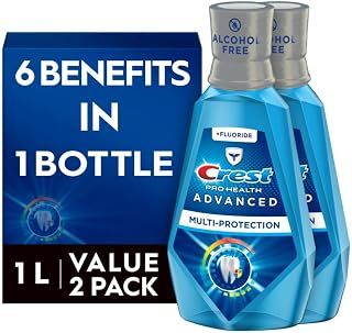 Crest Pro-Health Advanced Alcohol-Free Mouthwash, Multi-Protection Fluoride Fresh Mint, 1L Pack of 2 (33.8oz) – Kills Germs, Strengthens Enamel